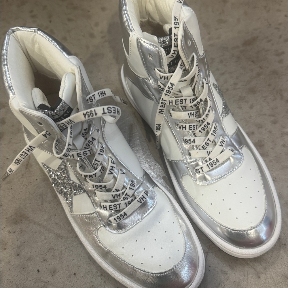Silver and White High-Top Sneakers